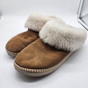 OluKai Ku'i Slippers Women 7 Tan Bone Suede Leather Shearling Indoor Outdoor